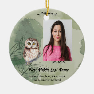 Memorial Keepsake Cute Owl Bird Ceramic Ornament
