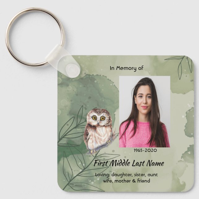 Memorial Keepsake Cute Owl Bird Keychain (Front)