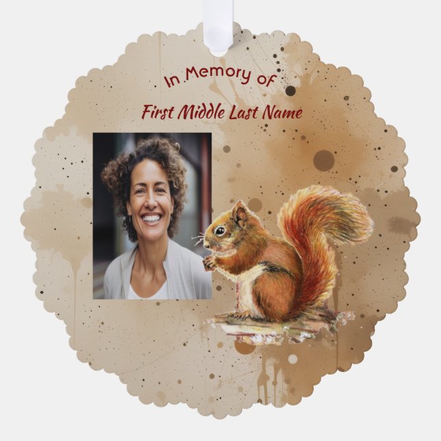 Memorial Keepsake Cute Red Squirrel Ornament Card (Front)