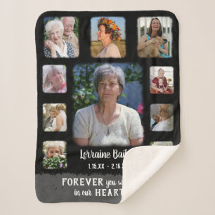 Memorial Keepsake Edge Fade Photo Collage Blk Grey Sherpa Blanket