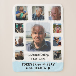 Memorial Keepsake Edge Fade Photo Collage Blue Sherpa Blanket