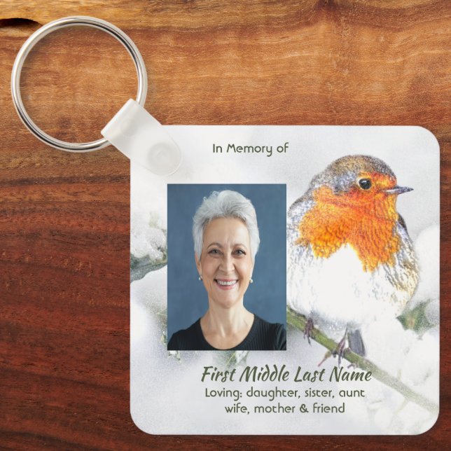 Memorial Keepsake English Robin Bird Keychain (Front)