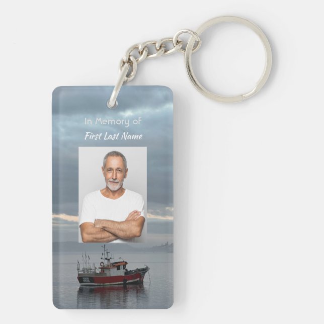 Memorial Keepsake  Fishing Boat Fisherman Keychain (Back)