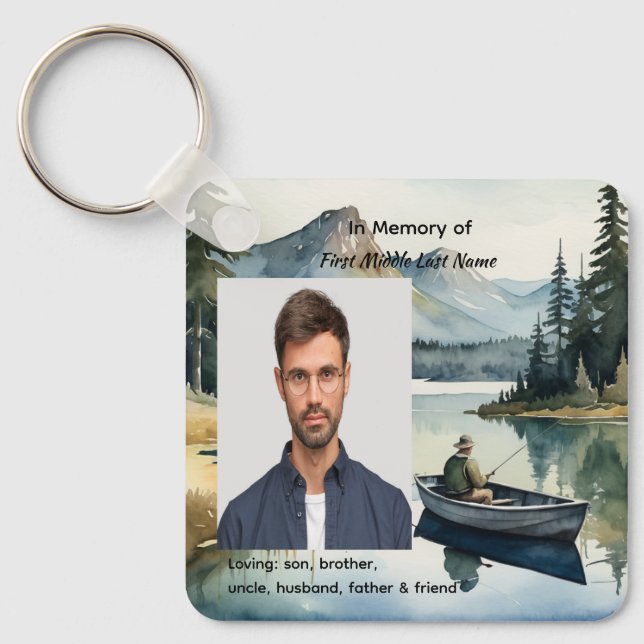 Memorial Keepsake Fishing Lake in Boat Keychain (Front)