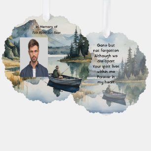 Memorial Keepsake Fishing Lake in Boat Ornament Card