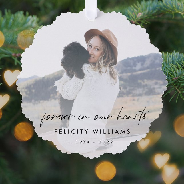 Memorial Keepsake | Forever in our Hearts Photo Ornament Card (This photo memorial ornament card is a beautiful tribute to your loved one)