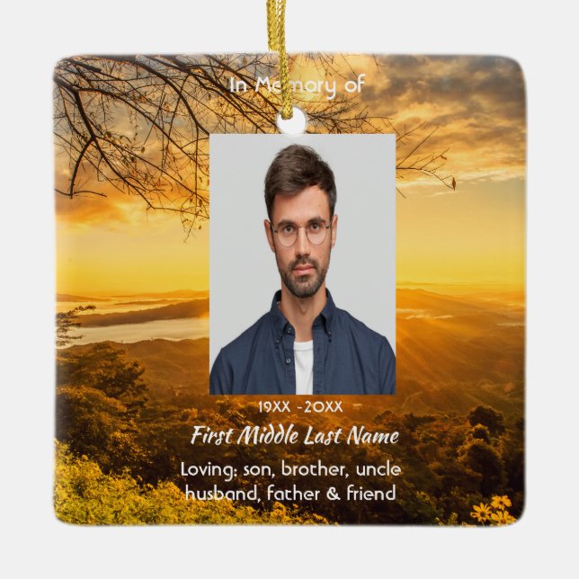 Memorial Keepsake Golden Sunrise  Ceramic Ornament (Front)