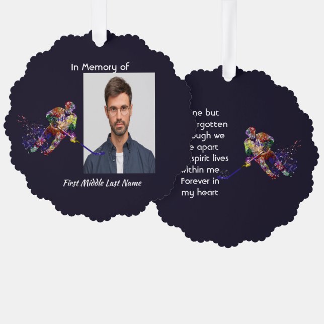 Memorial Keepsake Hockey Player Sport Ornament Card (Front/Back)