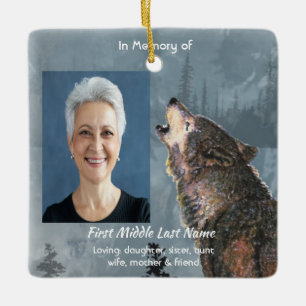 Memorial Keepsake Howling Wolf Art Ceramic Ornament
