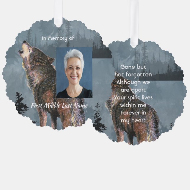 Memorial Keepsake Howling Wolf Art Ornament Card (Front/Back)