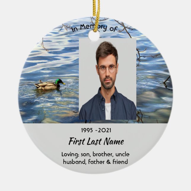 Memorial Keepsake Lake Ducks Birds Ceramic Ornament (Front)