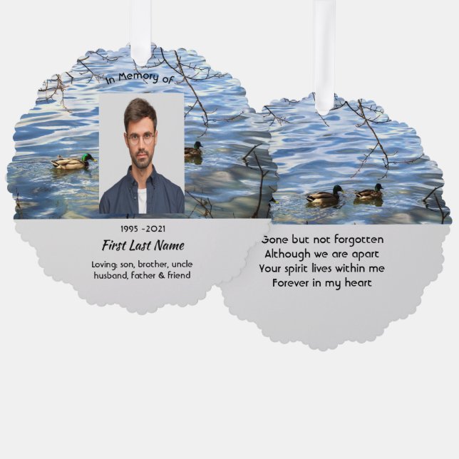 Memorial Keepsake Lake Ducks Birds Ornament Card (Front/Back)