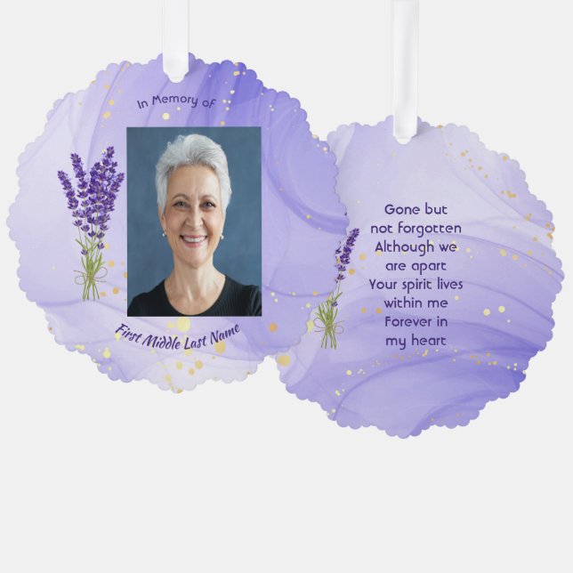 Memorial Keepsake Lavender Garden Flower Ornament Card (Front/Back)