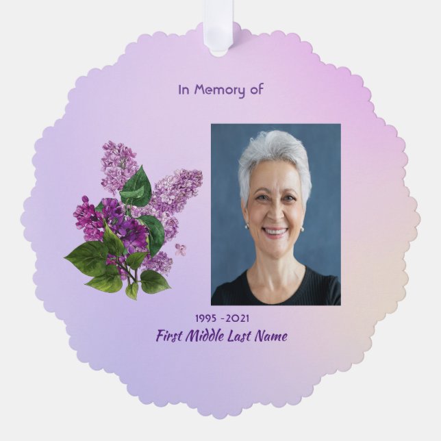 Memorial Keepsake Lilac Garden Flower  Ornament Card (Front)
