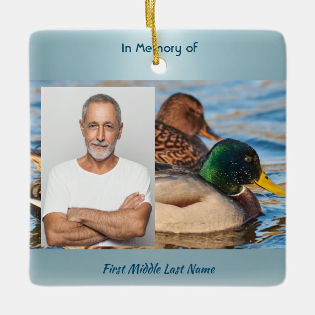 Memorial Keepsake Mallard Ducks Bird Ceramic Ornament (Front)