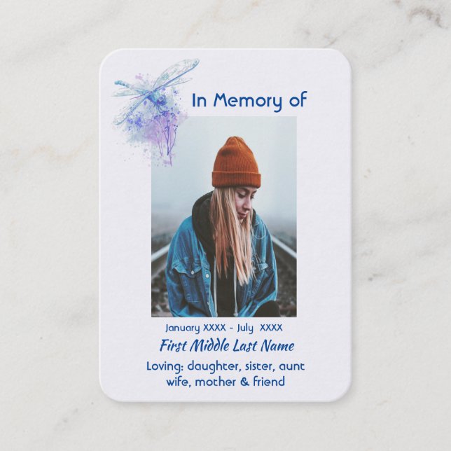  Memorial Keepsake Memorial Dragonfly  Business Card (Front)
