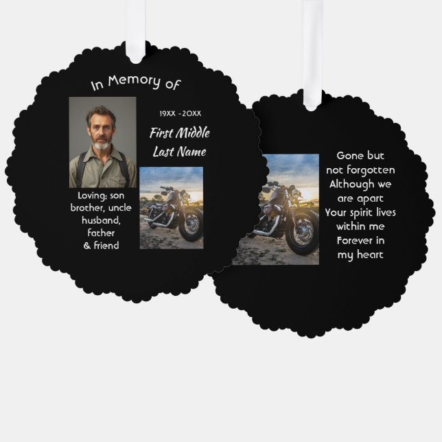 Memorial Keepsake Motorcycle Chopper Ornament Card (Front/Back)