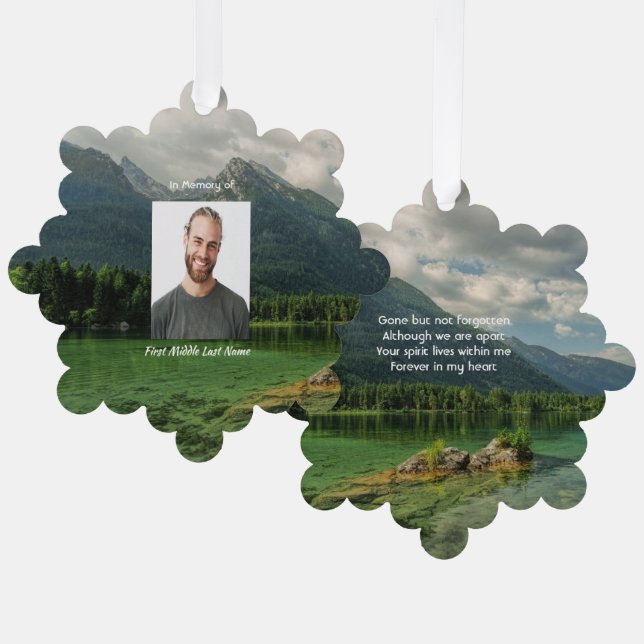 Memorial Keepsake Mountain Lake Landscape  Ornament Card (Front/Back)