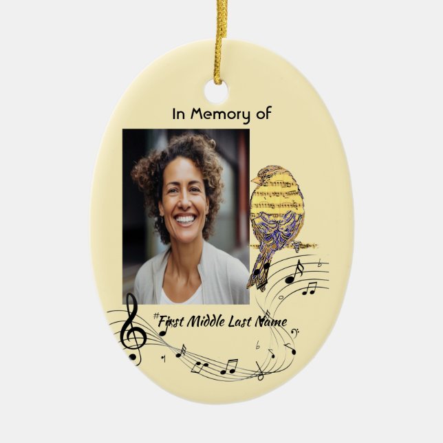  Memorial Keepsake Music Bird Ceramic Ornament (Front)