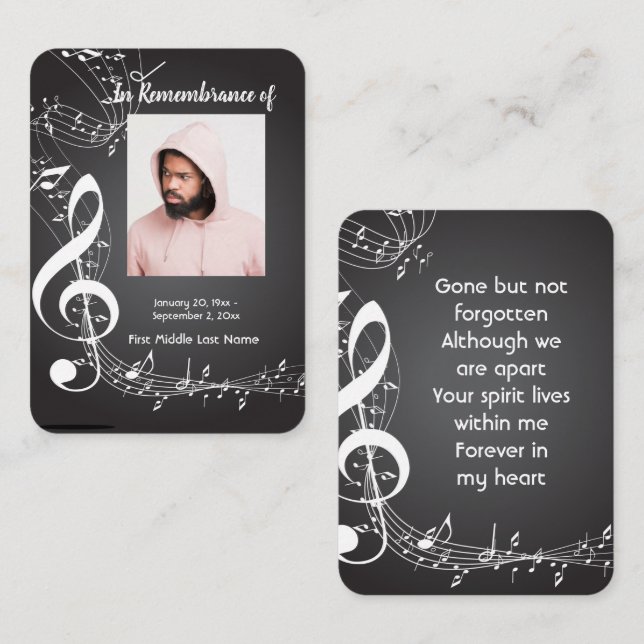 Memorial Keepsake Music Notes background Business Card (Front/Back)