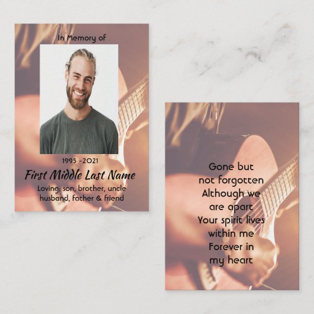 Memorial Keepsake Musician Piano Guitar  Business Card (Front/Back)