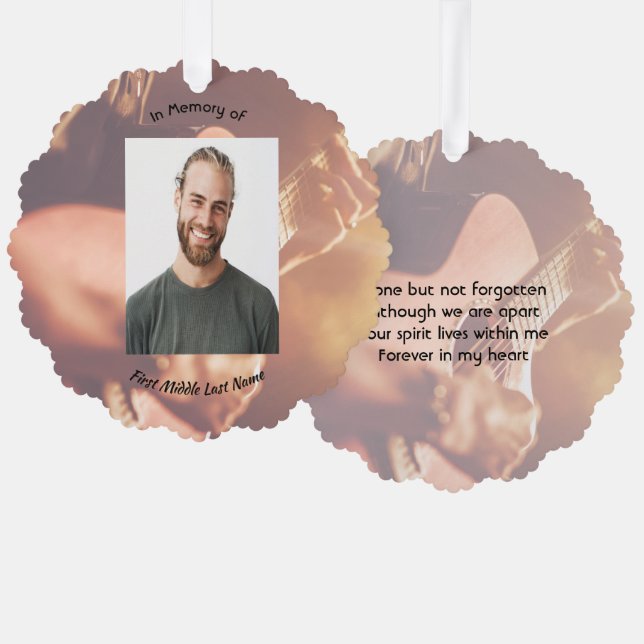 Memorial Keepsake Musician Piano Guitar Ornament Card (Front/Back)