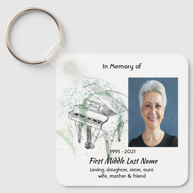 Memorial Keepsake Photo Prayer Piano Musician Keychain (Front)