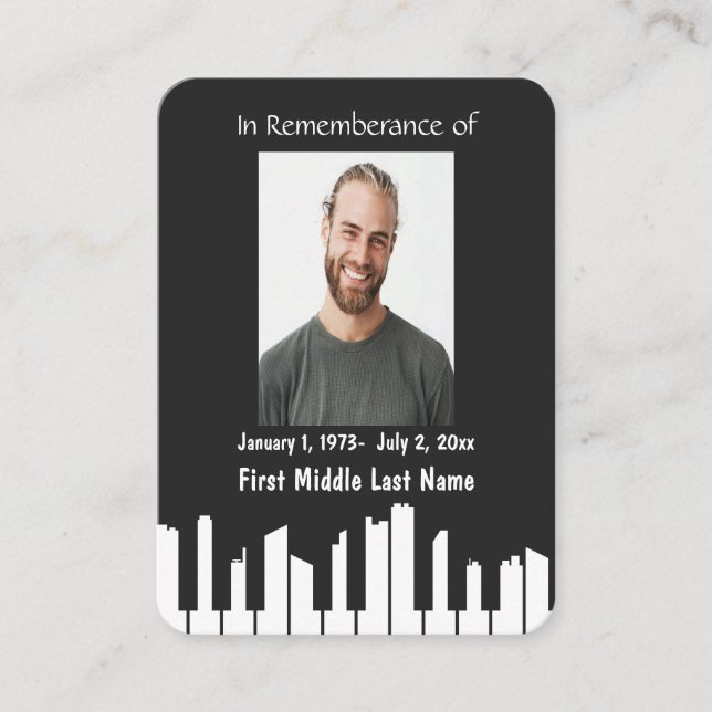 Memorial Keepsake Piano Musician Cityscape  Business Card (Front)