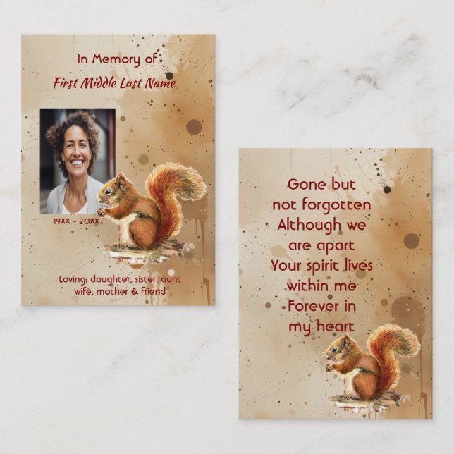 Memorial keepsake Red Squirrel Business Card (Front/Back)
