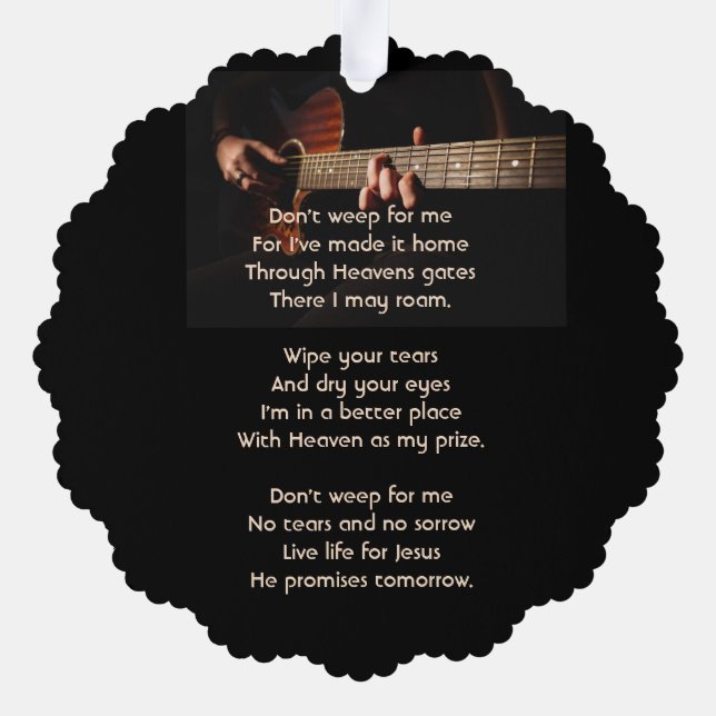 Memorial Keepsake Remembrance Music Guitar  Ornament Card (Back)