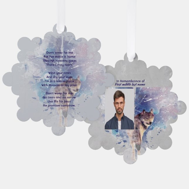 Memorial Keepsake  Remembrance Wolf Ornament Card (Front/Back)