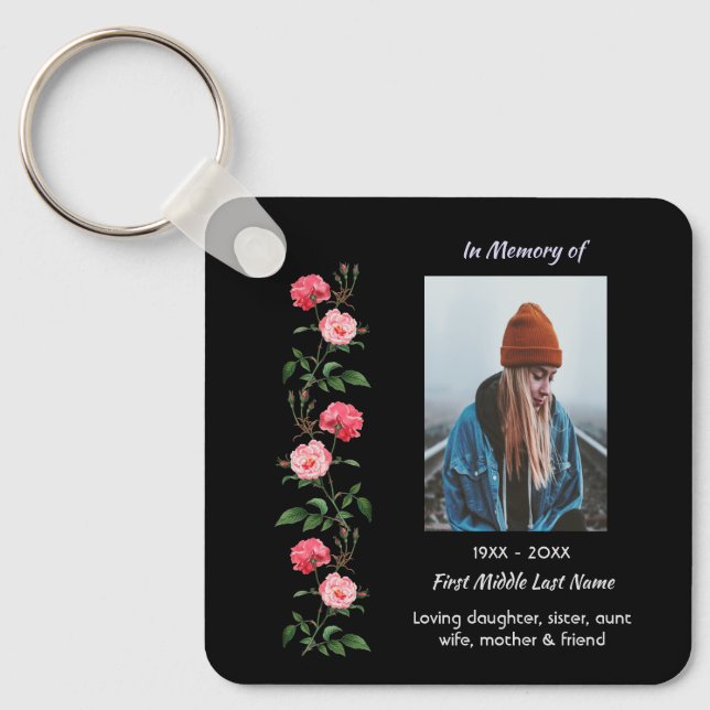  Memorial Keepsake  Roses Garden Flowers Keychain (Front)
