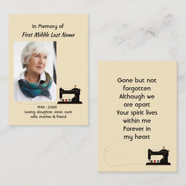Memorial Keepsake Seamstress  Business Card (Front/Back)