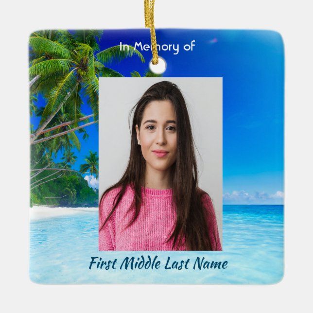 Memorial Keepsake Tropical Beach Exotic Ceramic Ornament (Front)