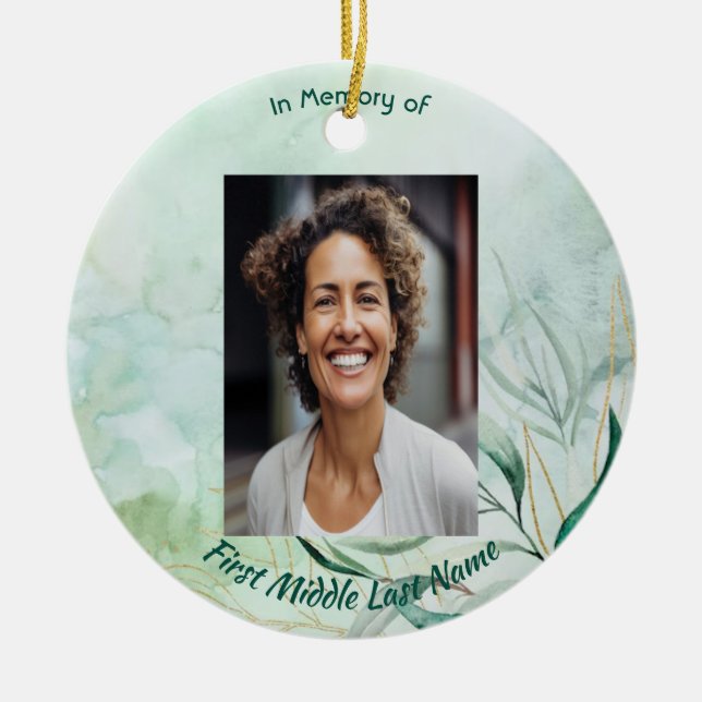 Memorial Keepsake  Watercolor Foliage  Ceramic Ornament (Front)