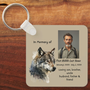 Memorial Keepsake Watercolor Wolf Animals Keychain