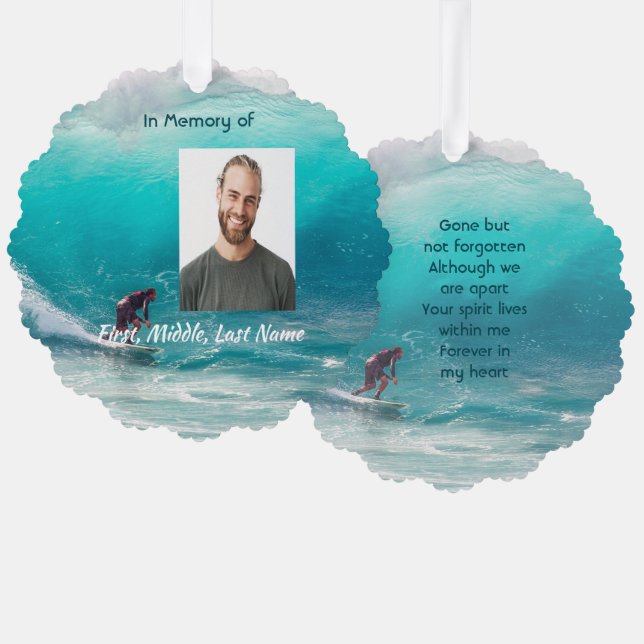 Memorial Keepsake  Wave Surfer Water Ornament Card (Front/Back)
