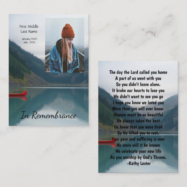 Memorial Keepsake Wilderness Lake Canoe Business Card (Front/Back)