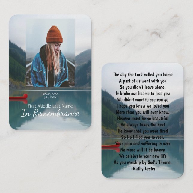 Memorial Keepsake Wilderness Lake Canoe Business Card (Front/Back)