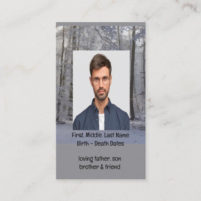 Memorial Keepsake Winter Snow Forest Trees Business Card (Front)