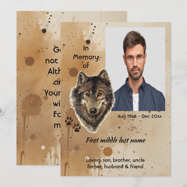 Memorial Keepsake Wolf Wolves Animal Invitation (Front/Back)