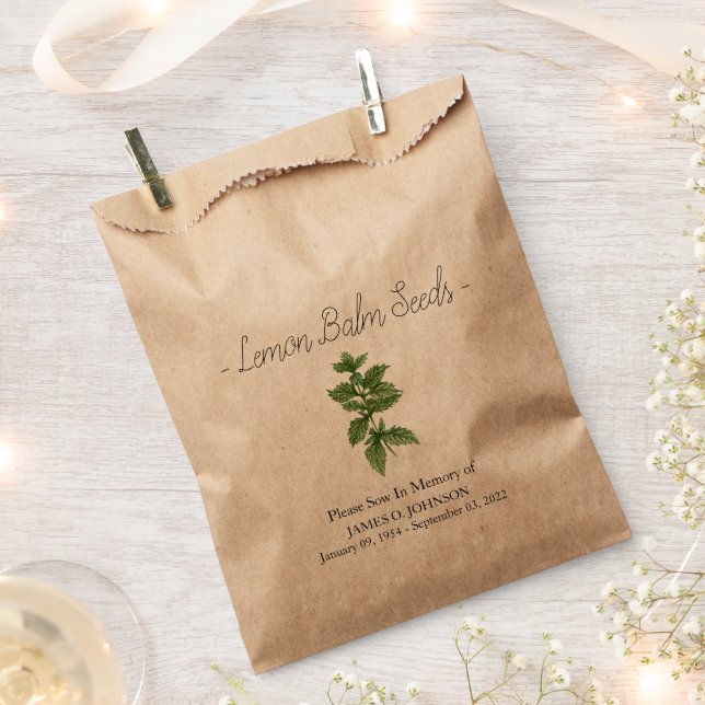 Memorial Lemon Balm Seed Funeral Favour Bag (Clipped)