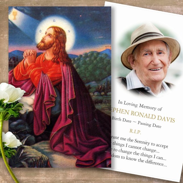 Memorial Loss Jesus Praying Prayer Sympathy Cards (catholic, religious, celebration of life, in loving memory of, prayer cards for bereavement)