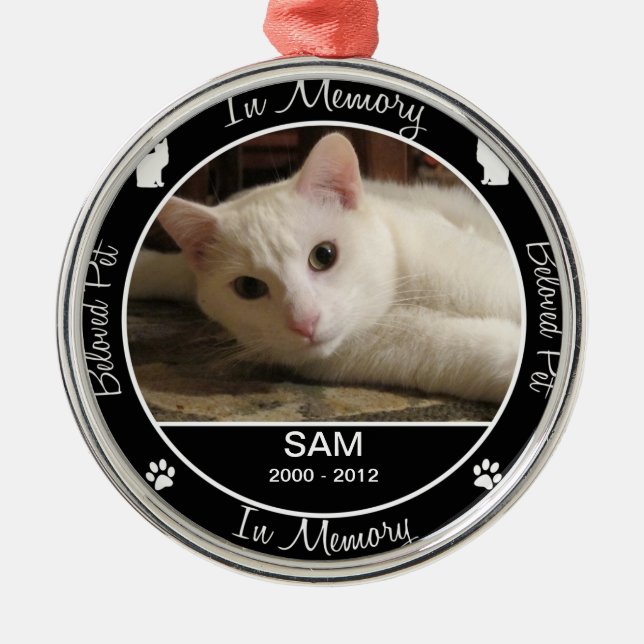 Memorial - Loss of Cat - Custom Photo/Name Metal Ornament (Front)
