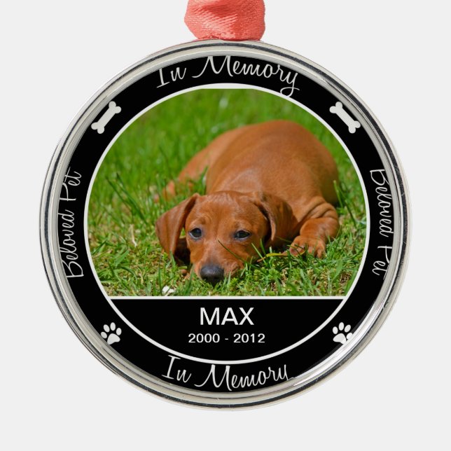 Memorial - Loss of Dog- Custom Photo/Name Metal Ornament (Front)