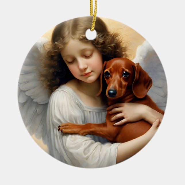 Memorial Loss of Red Dachshund Art Photo  Ceramic Ornament (Front)