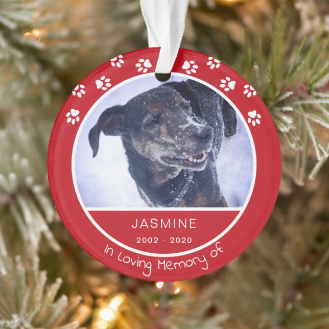 Memorial Loss Pet Photo Name Red Ornament (Tree)