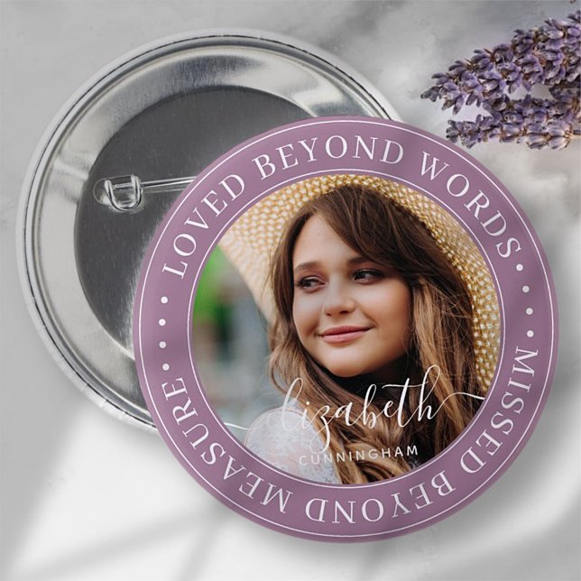 Memorial Loved Beyond Words Elegant Chic Photo 2 Inch Round Button (Creator Uploaded)