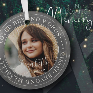 Memorial Loved Beyond Words Elegant Chic Photo Glass Ornament