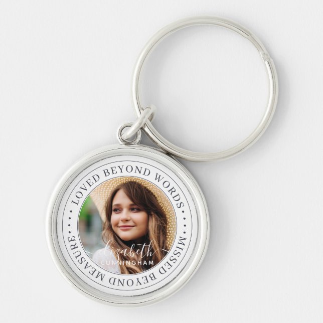 Memorial Loved Beyond Words Elegant Chic Photo Keychain (Front)